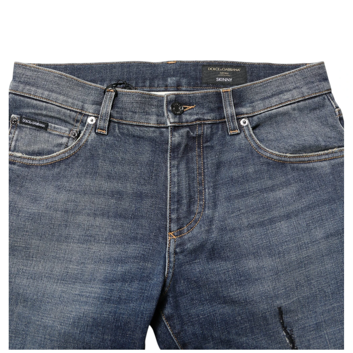 Blue Washed Skinny Logo Plaque Men Denim Jeans