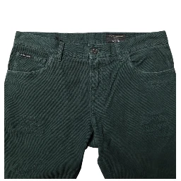 Green Cotton Corduroy Skinny Pants