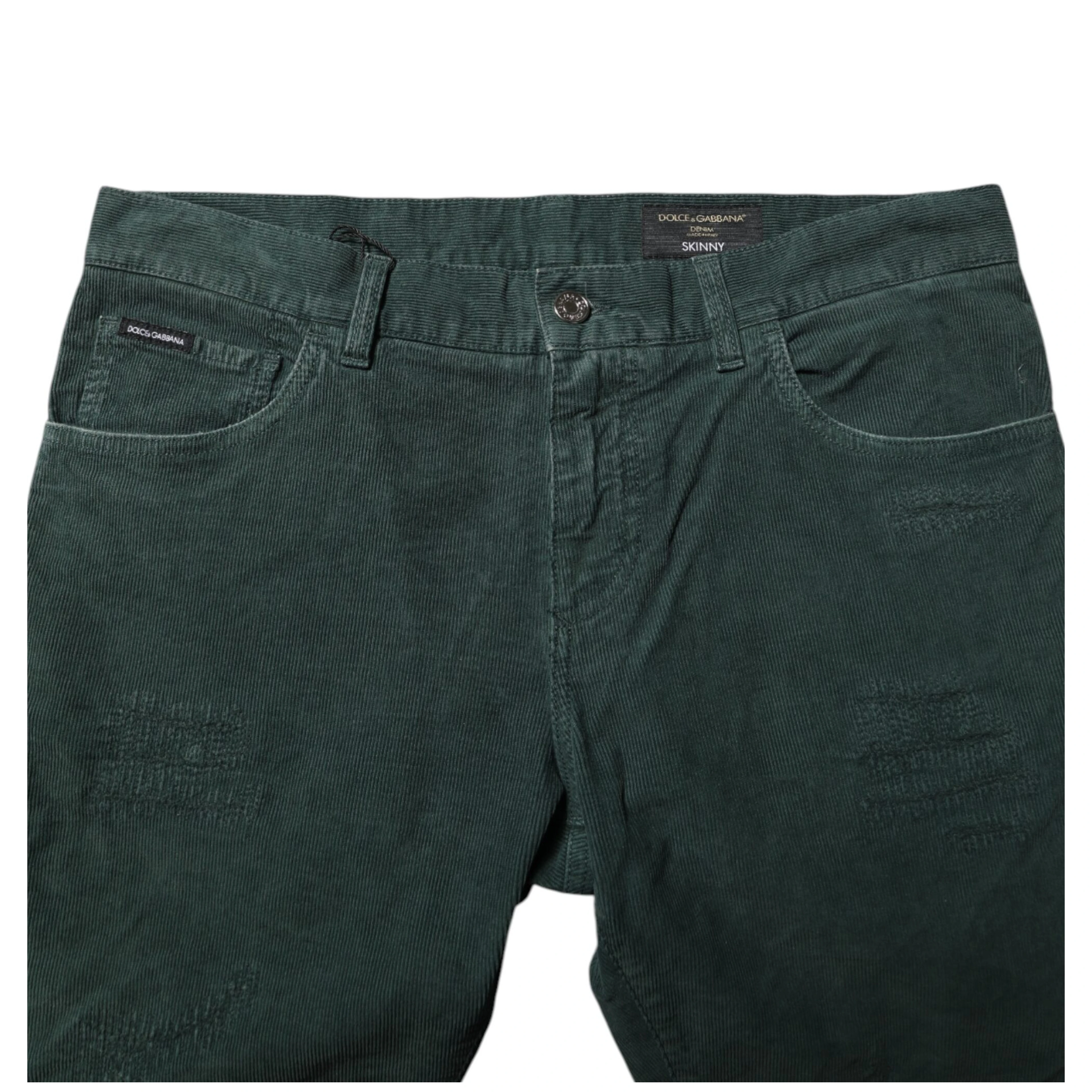 Green Cotton Corduroy Skinny Pants