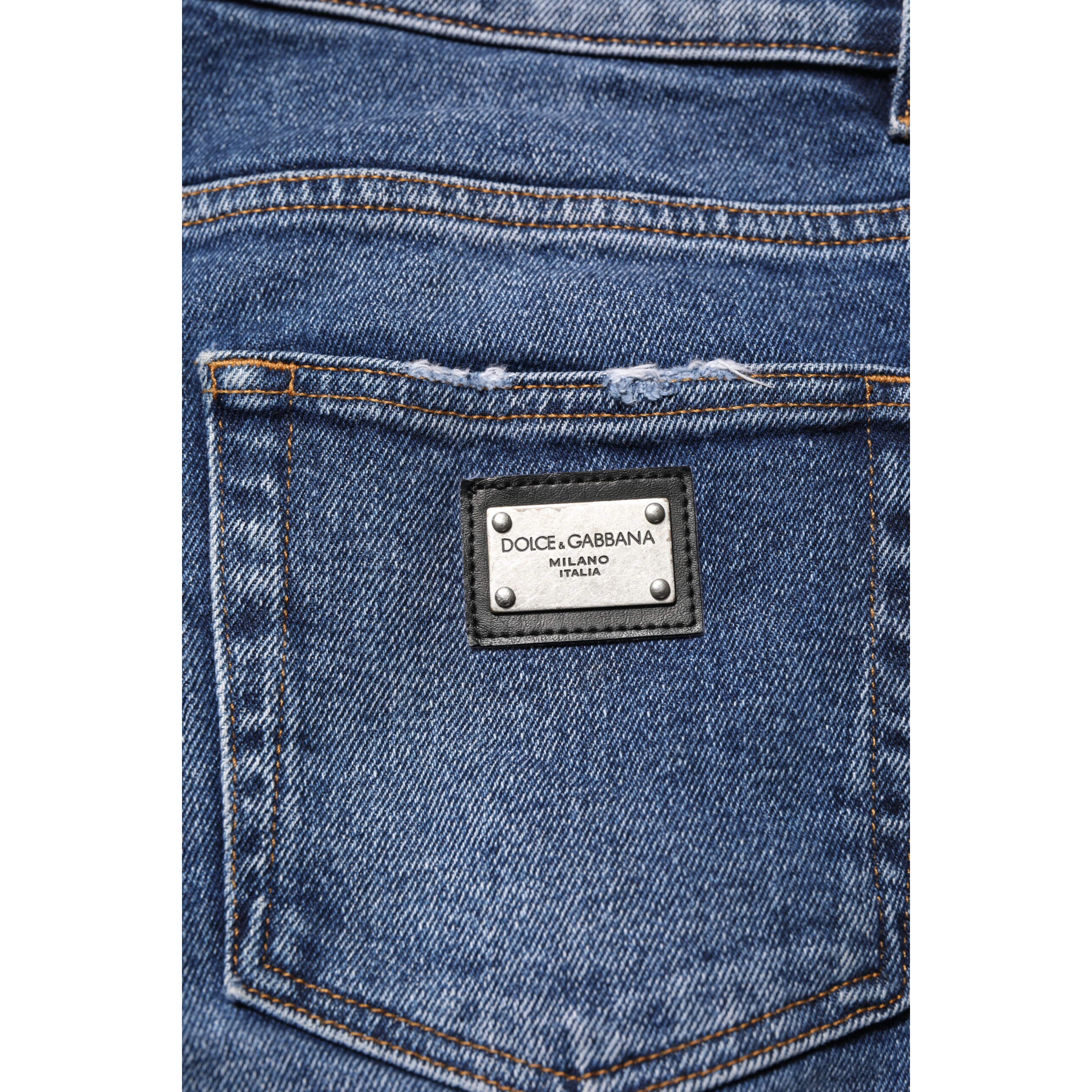 Blue Cotton Logo Plaque Skinny Men Denim Jeans