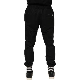 Black Cotton Logo Tape Men Jogger Pants