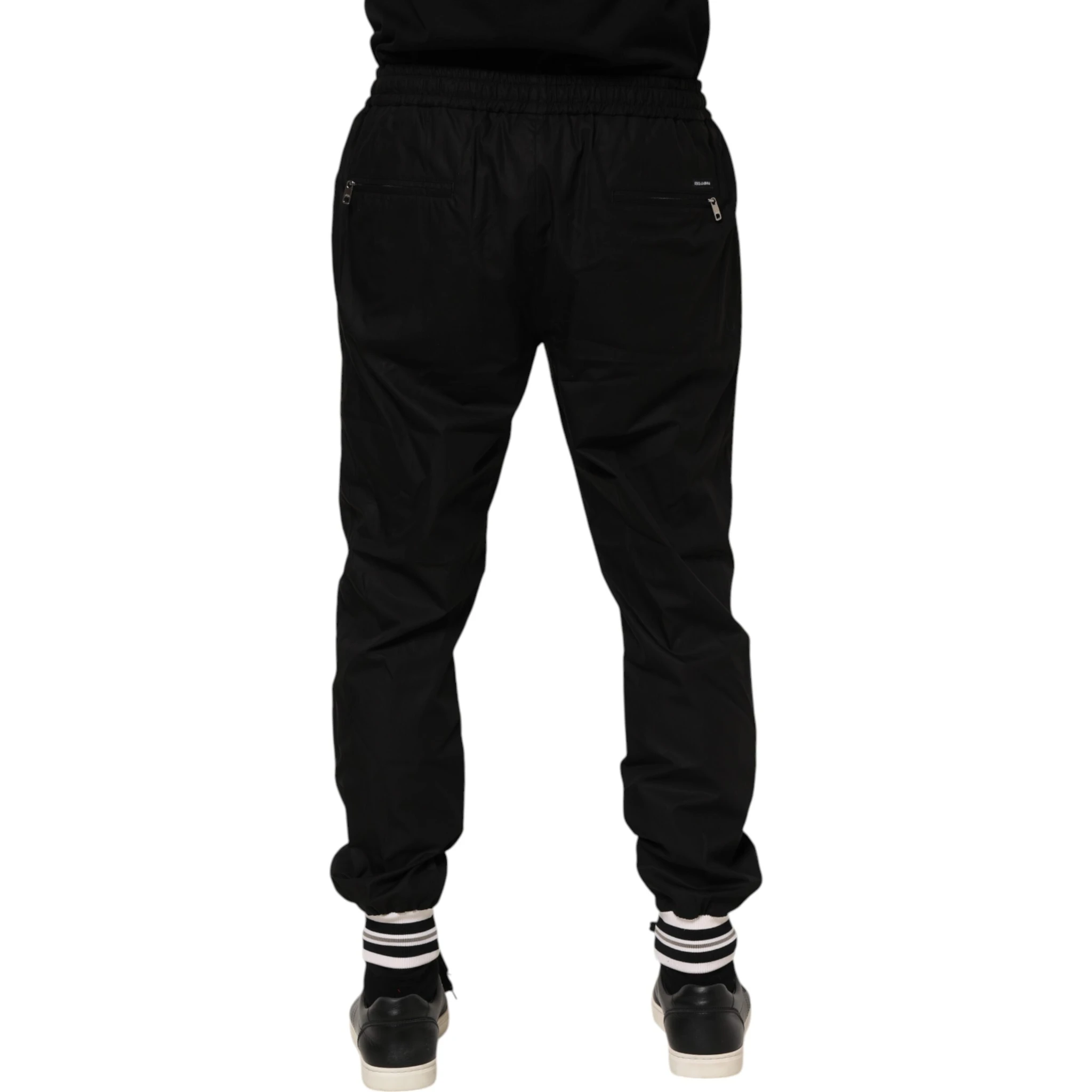 Black Cotton Logo Tape Men Jogger Pants