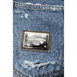 Blue Tattered Cotton Logo Plaque Denim Jeans