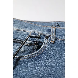 Blue Cotton Tattered Skinny Logo Denim Jeans