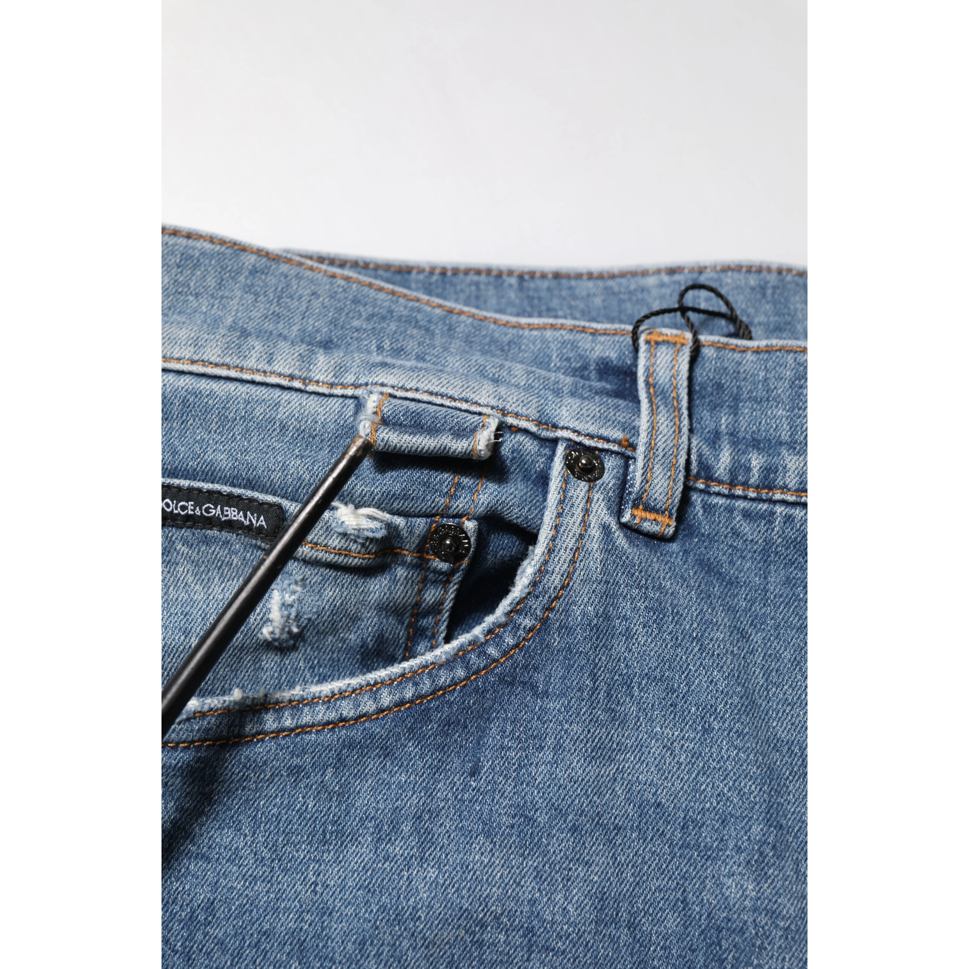 Blue Cotton Tattered Skinny Logo Denim Jeans