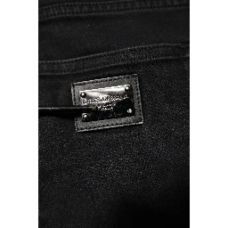 Black Cotton Logo Plaque Slim Fit Denim Jeans