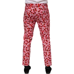 Pink Cherry Print Cotton Dress Pants