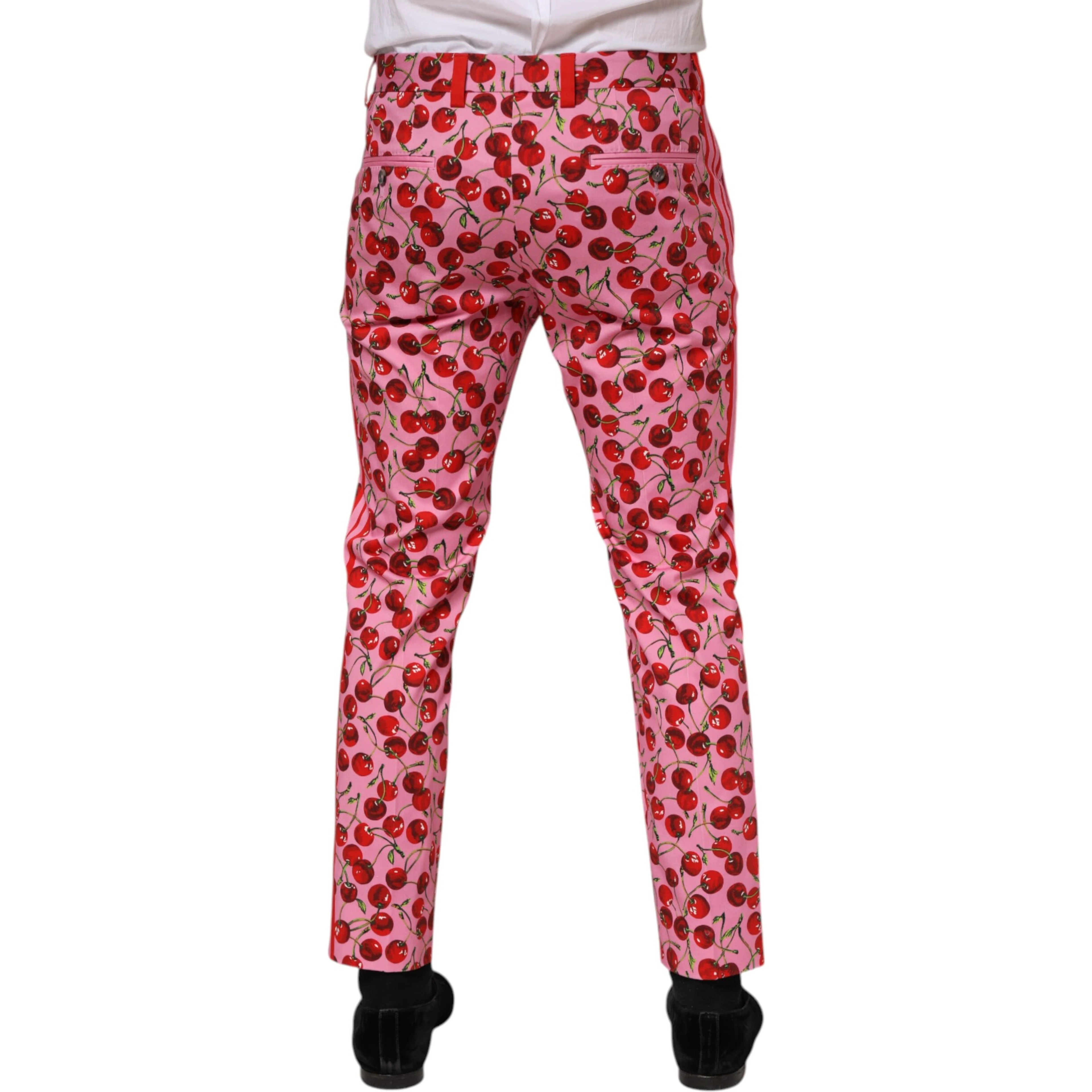 Pink Cherry Print Cotton Dress Pants