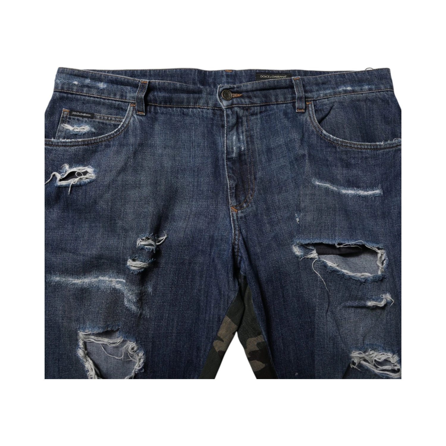 Blue Cotton Camouflage Denim Jeans