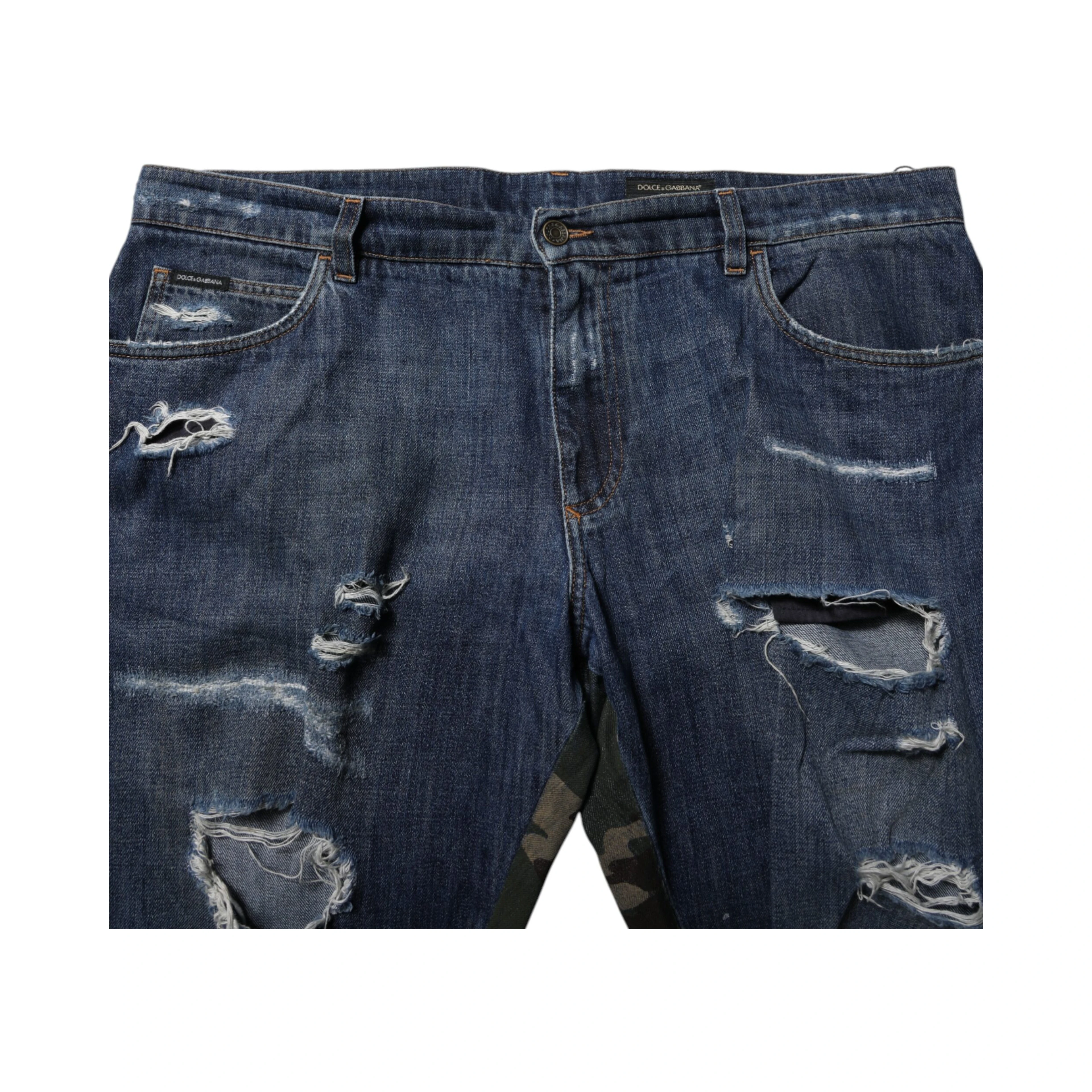 Blue Cotton Camouflage Denim Jeans