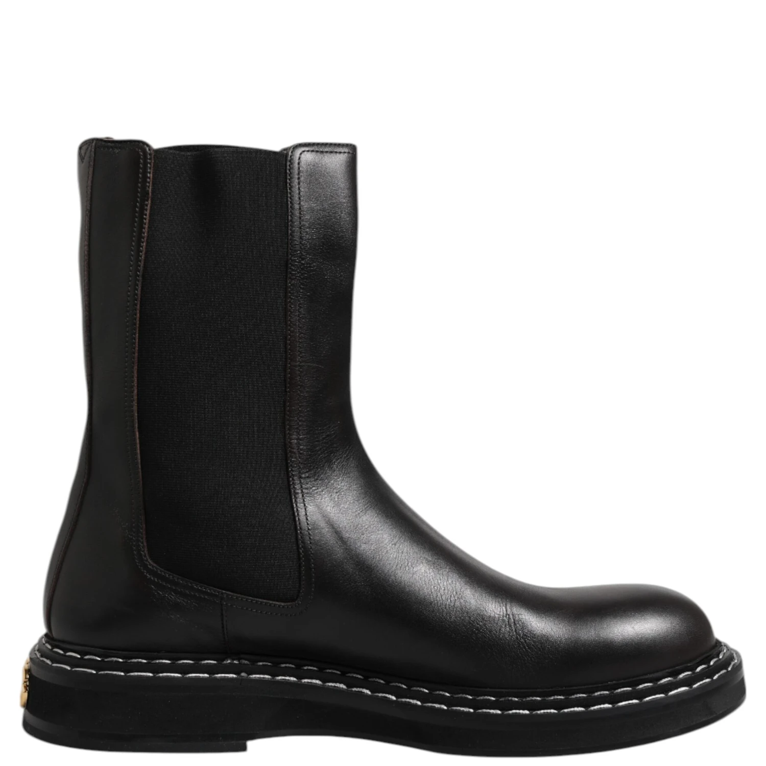 Black Leather Mid Calf Boots Flats Shoes
