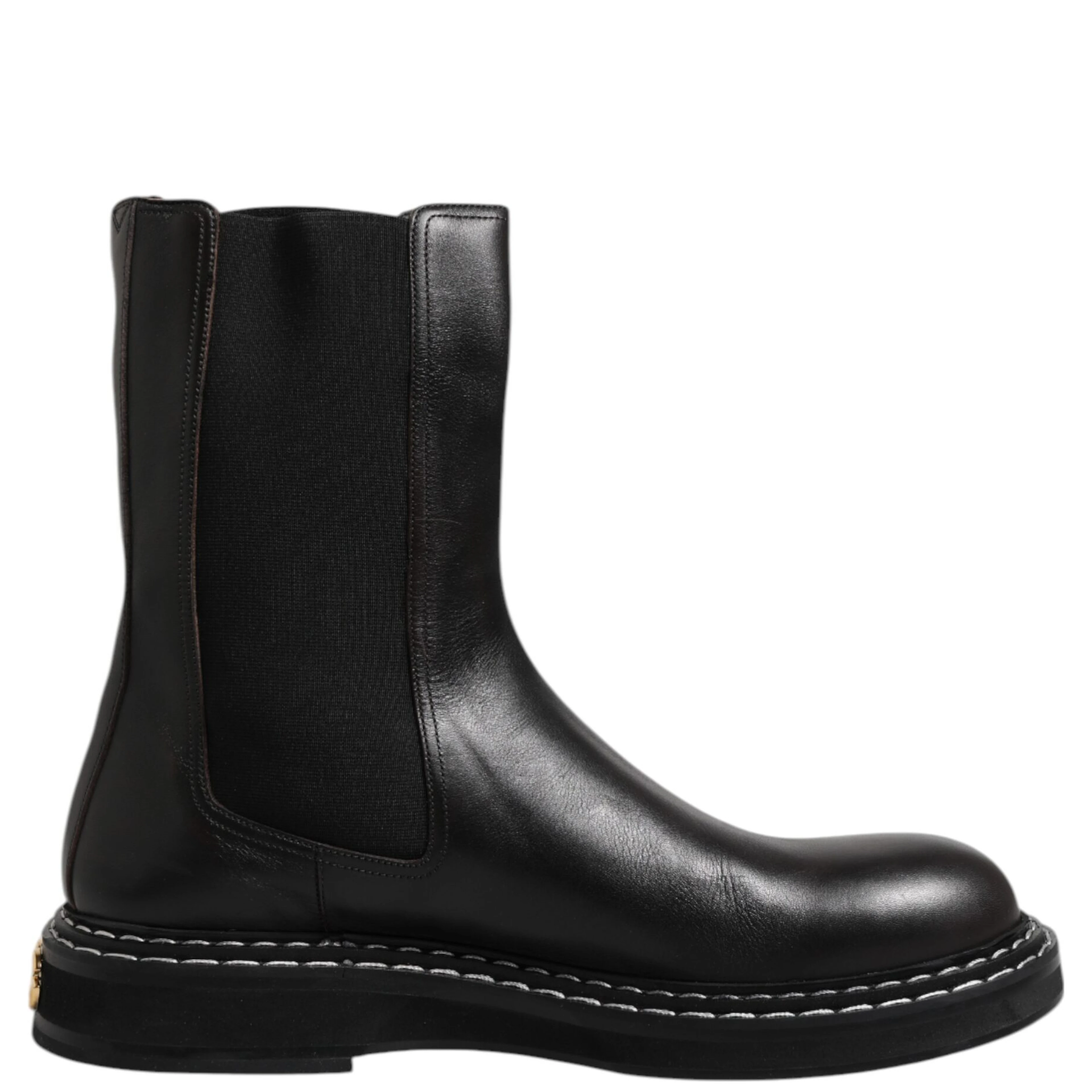 Black Leather Mid Calf Boots Flats Shoes