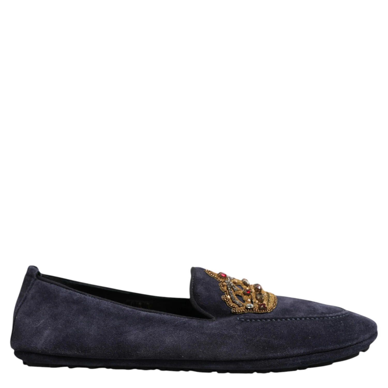 Blue Suede Crown Crystal Loafers Dress Shoes