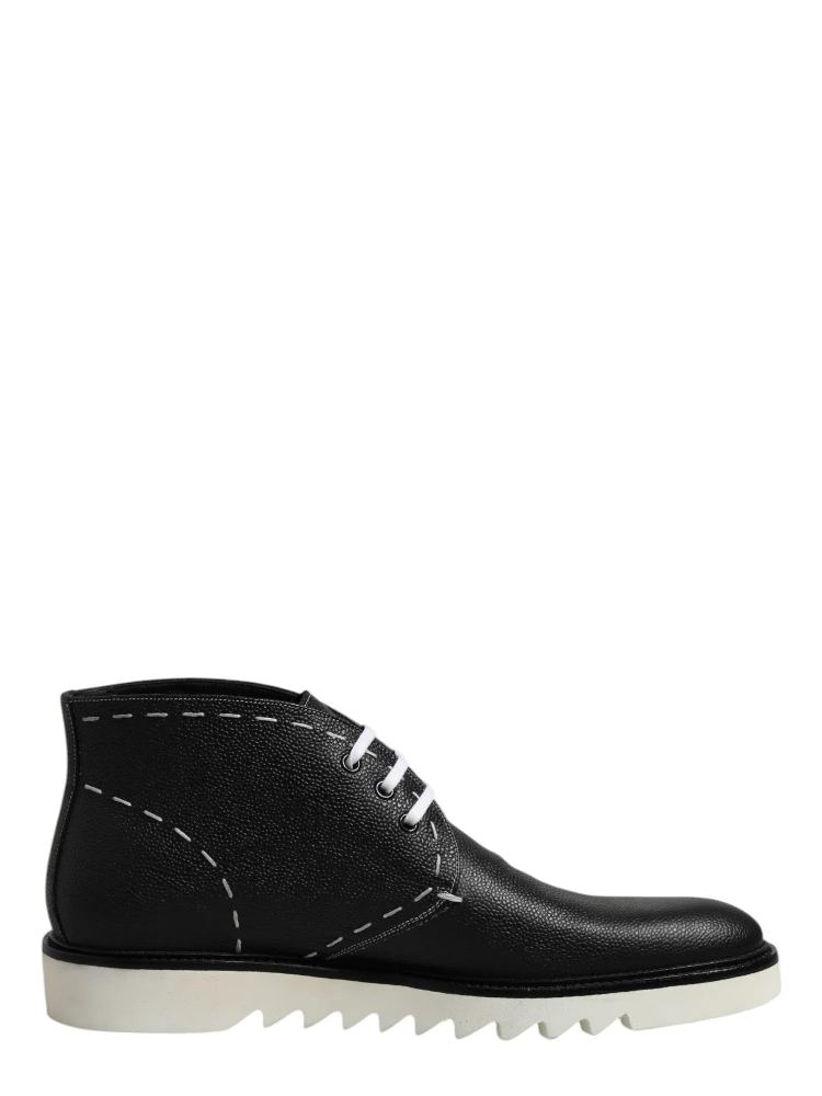 Black White Leather Ankle Boots Shoes