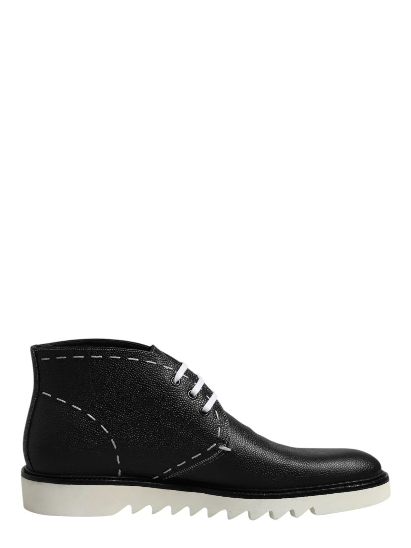 Black White Leather Ankle Boots Shoes