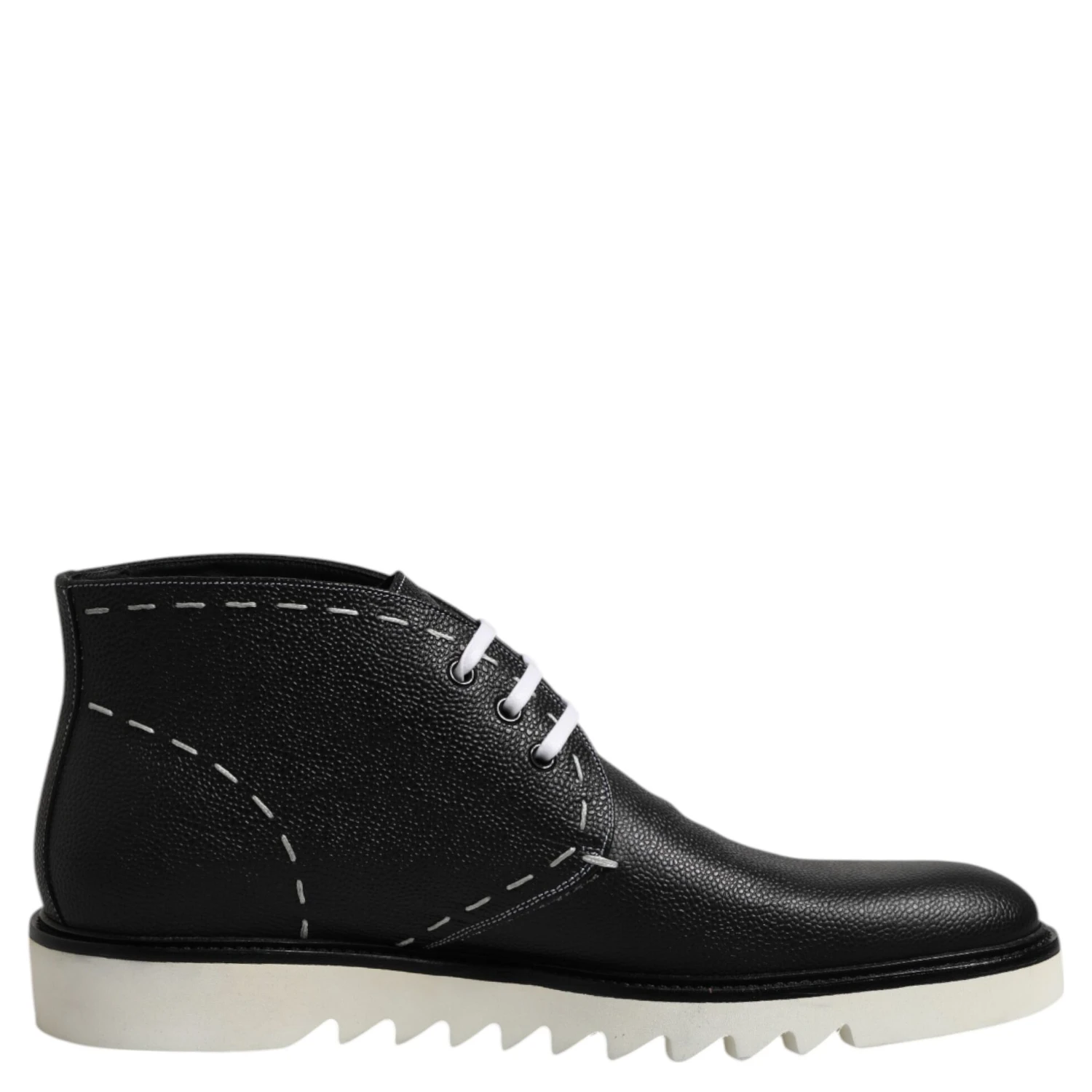 Black White Leather Ankle Boots Shoes