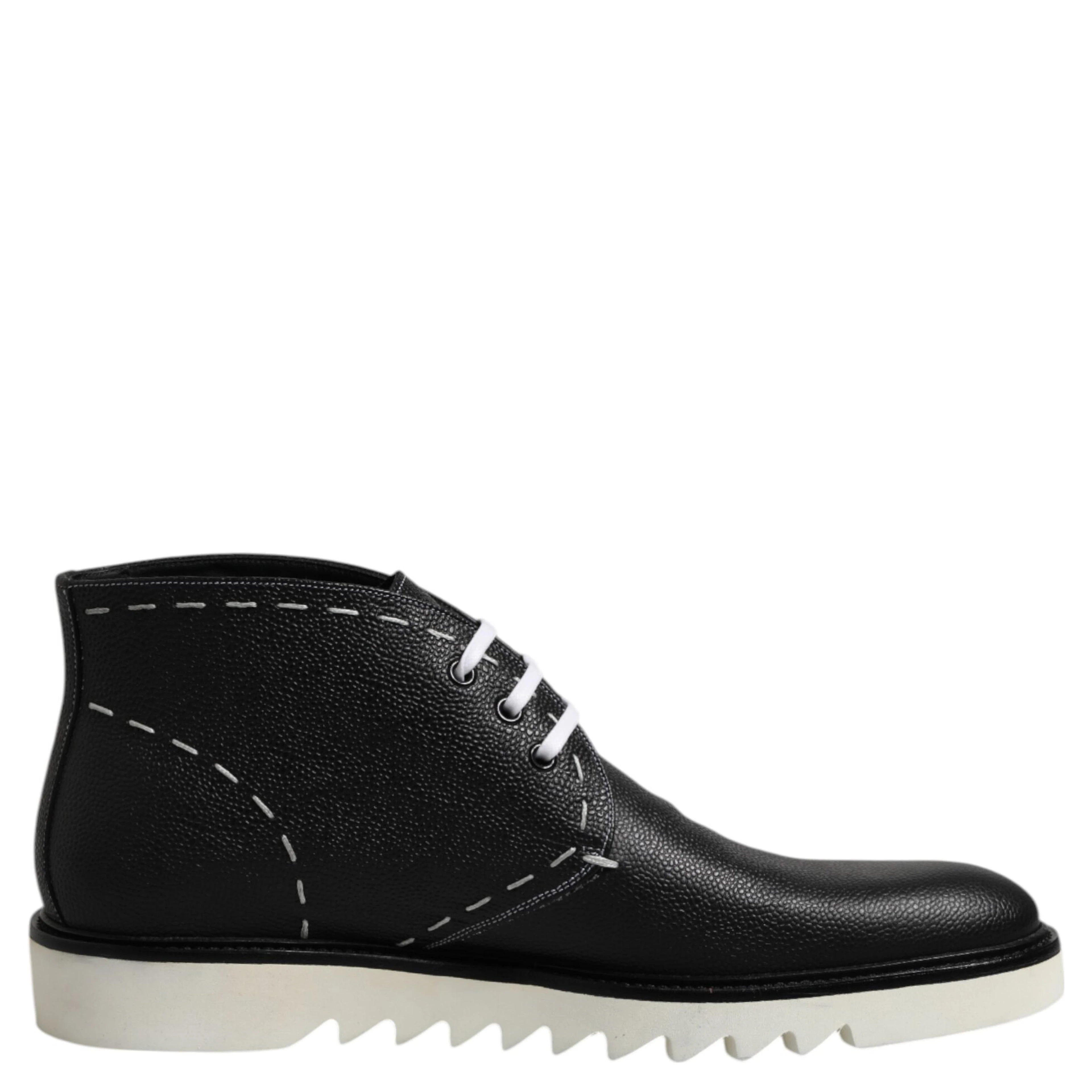 Black White Leather Ankle Boots Shoes