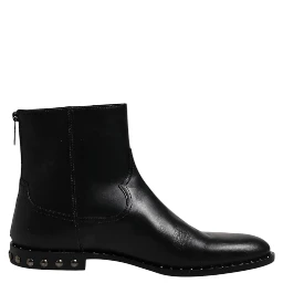 Black Leather Logo Ankle Boots Studded Shoes