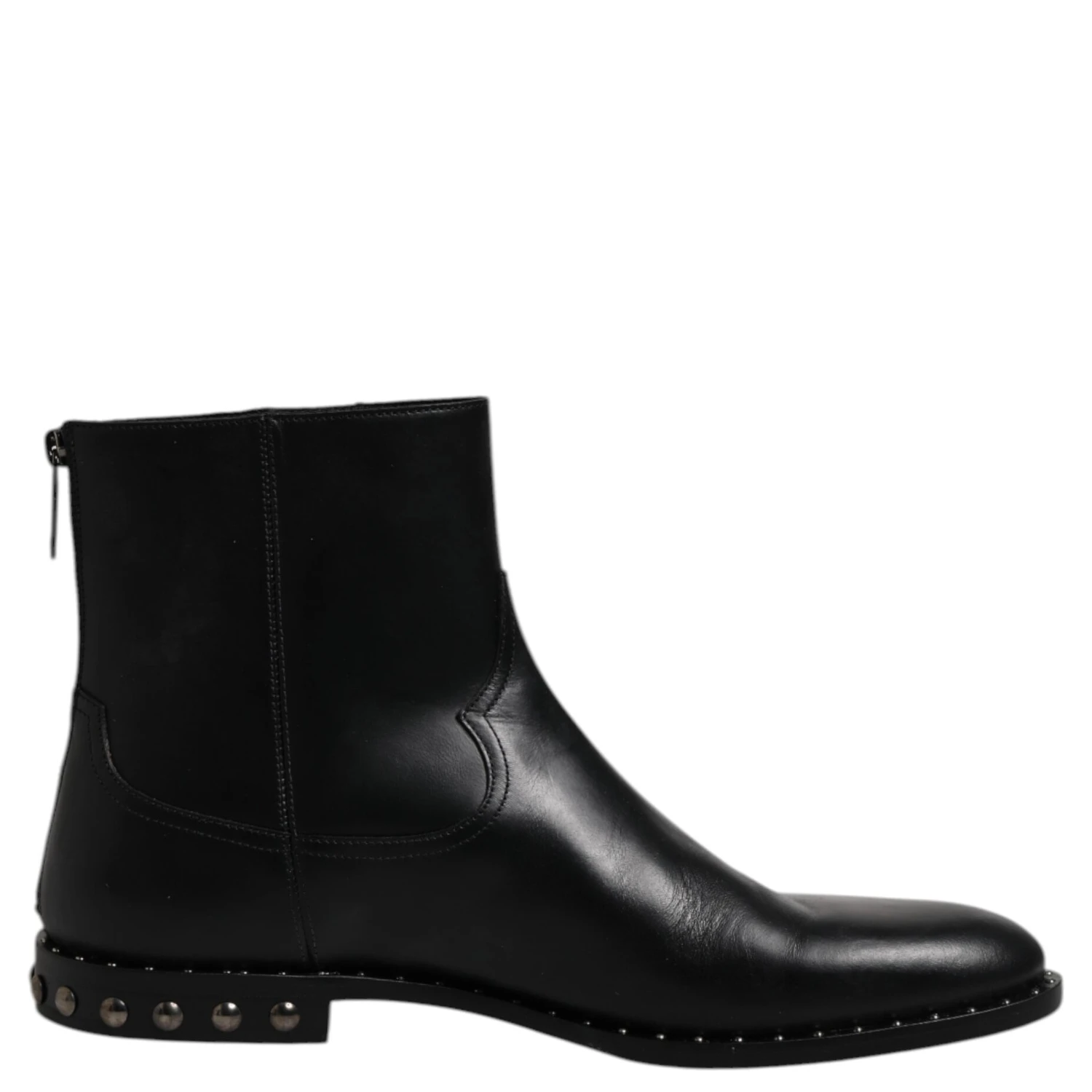 Black Leather Logo Ankle Boots Studded Shoes