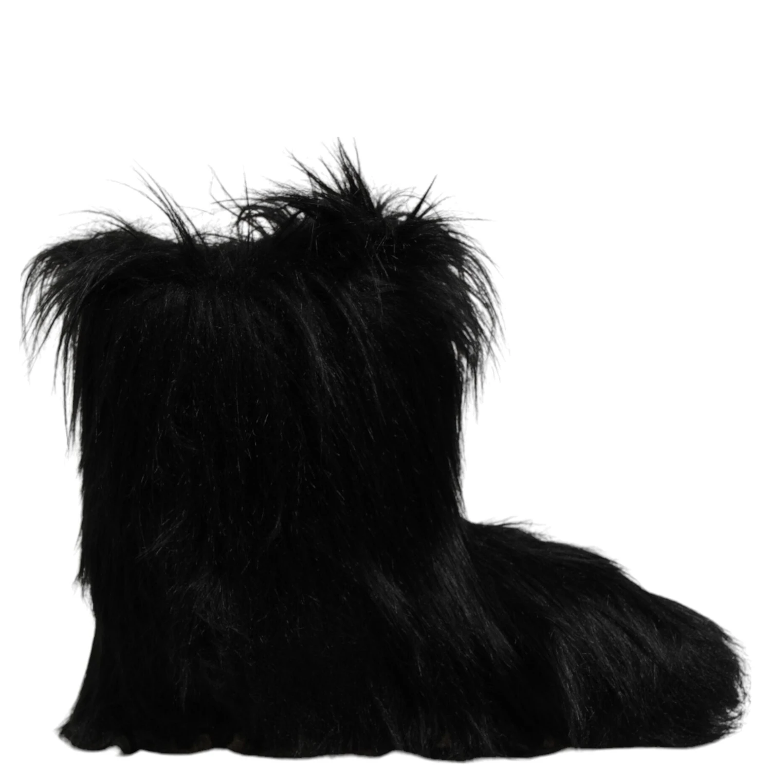 Black Faux Fur Mid Calf Boots Shoes