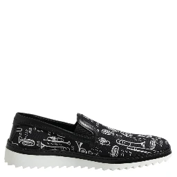 Black Slip On Printed Men Loafers Shoes