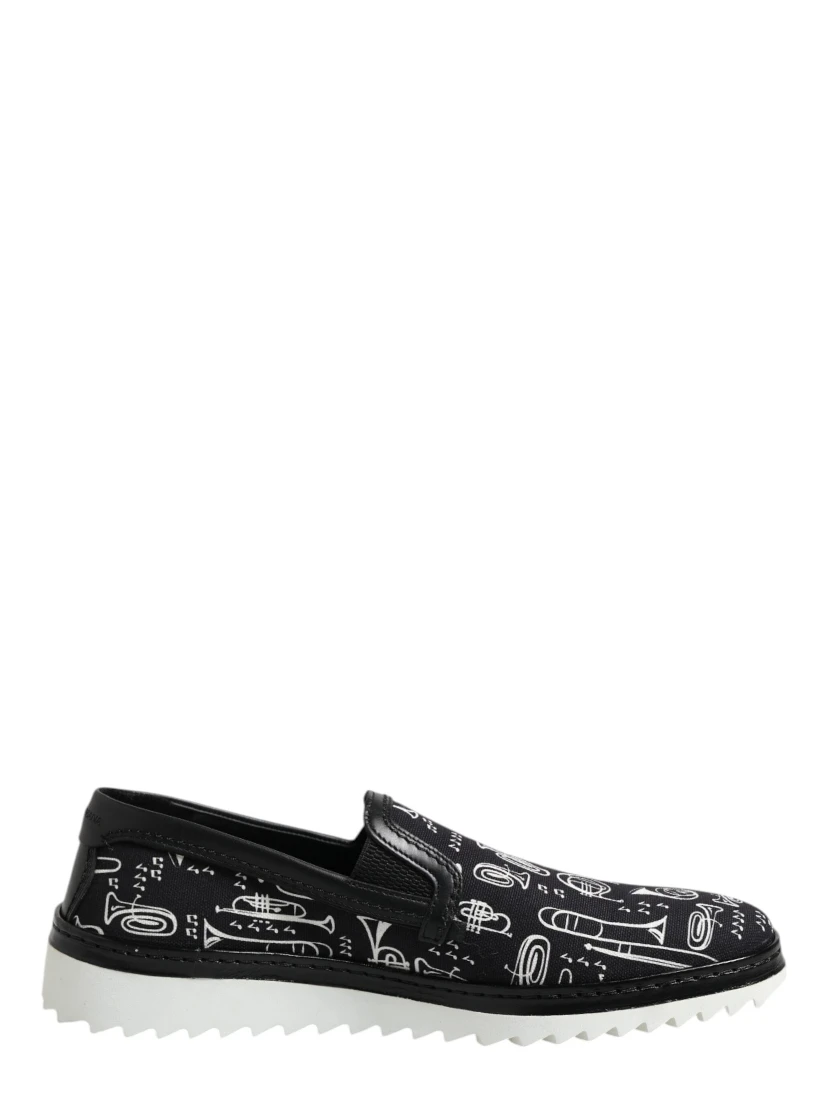 Black Slip On Printed Men Loafers Shoes