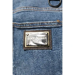 Blue Cotton Tattered Skinny Logo Denim Jeans