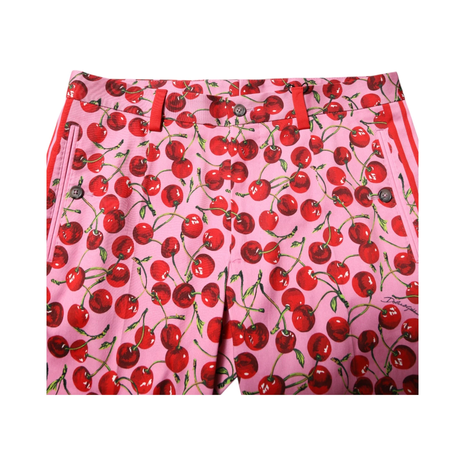 Pink Cherry Print Cotton Dress Pants