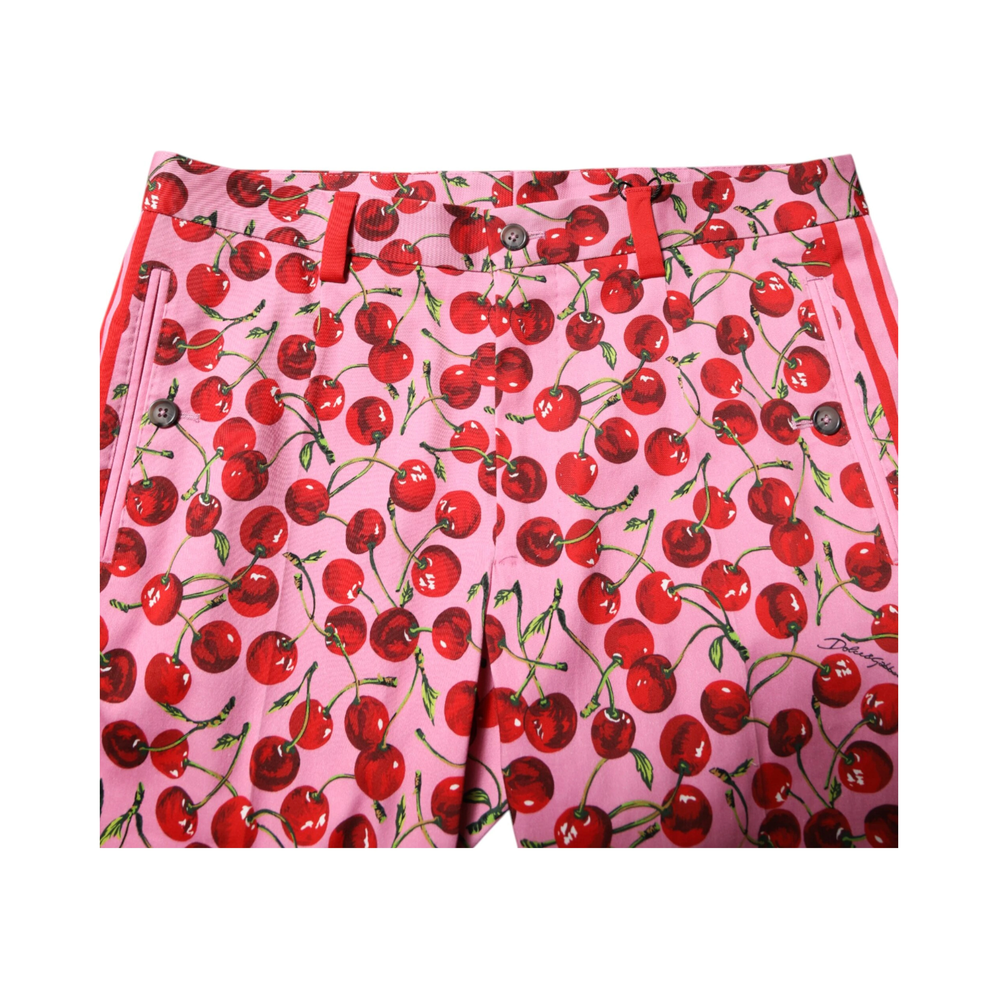 Pink Cherry Print Cotton Dress Pants