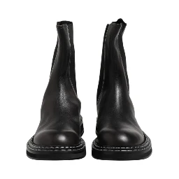 Black Leather Mid Calf Boots Flats Shoes