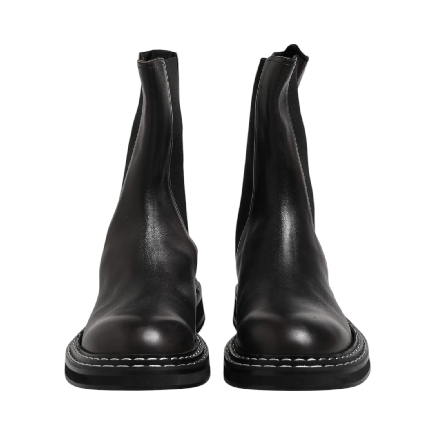 Black Leather Mid Calf Boots Flats Shoes