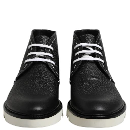 Black White Leather Ankle Boots Shoes
