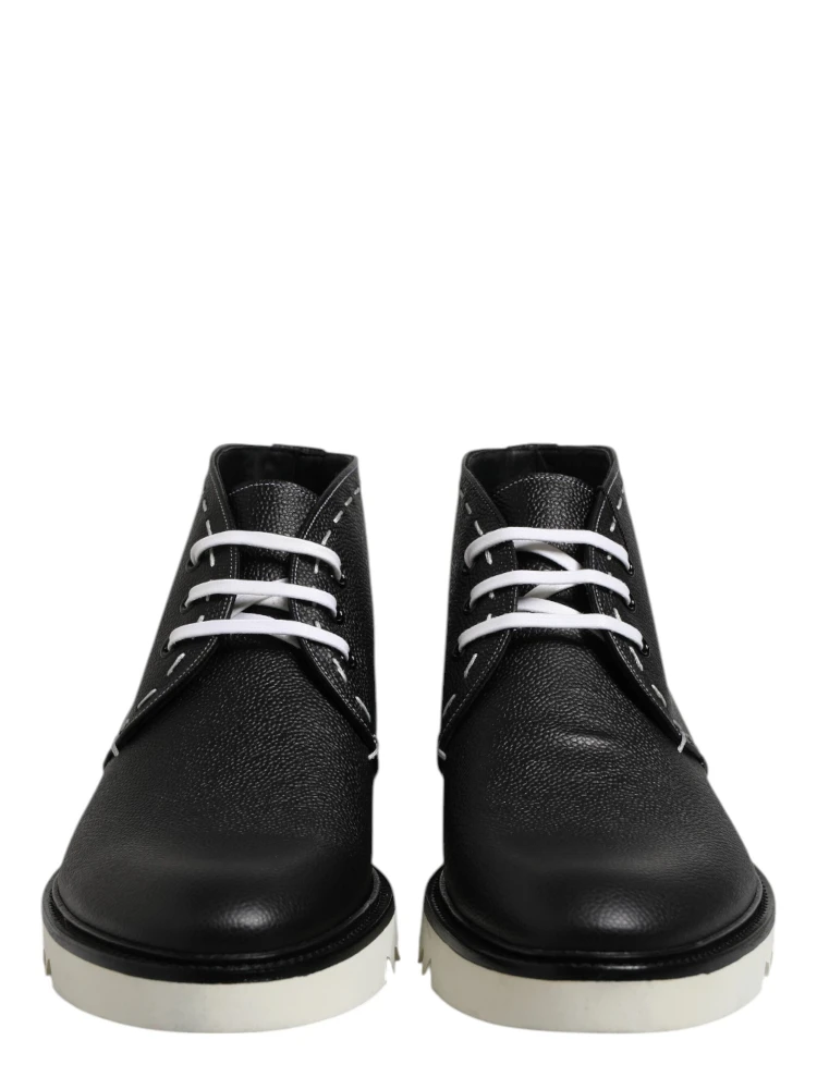 Black White Leather Ankle Boots Shoes alternative
