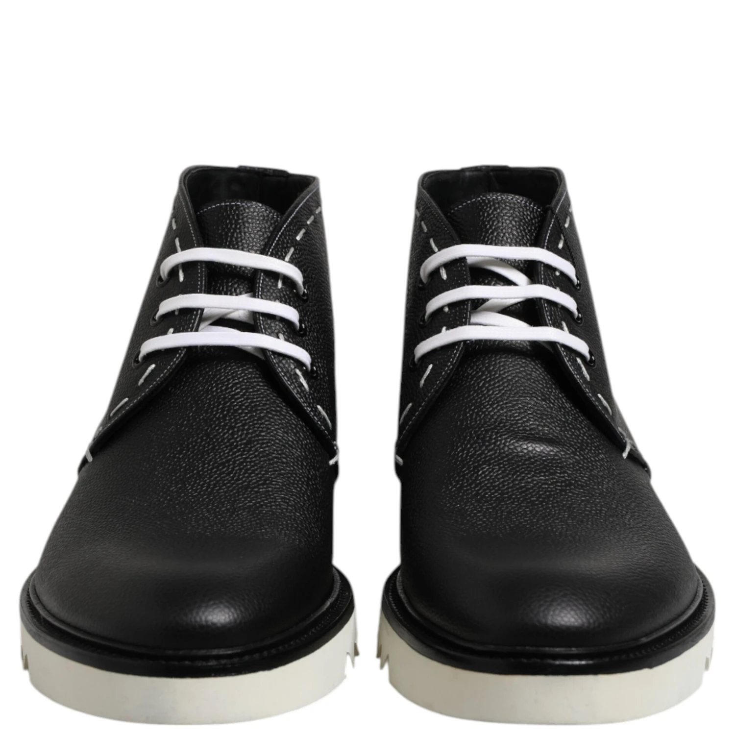 Black White Leather Ankle Boots Shoes
