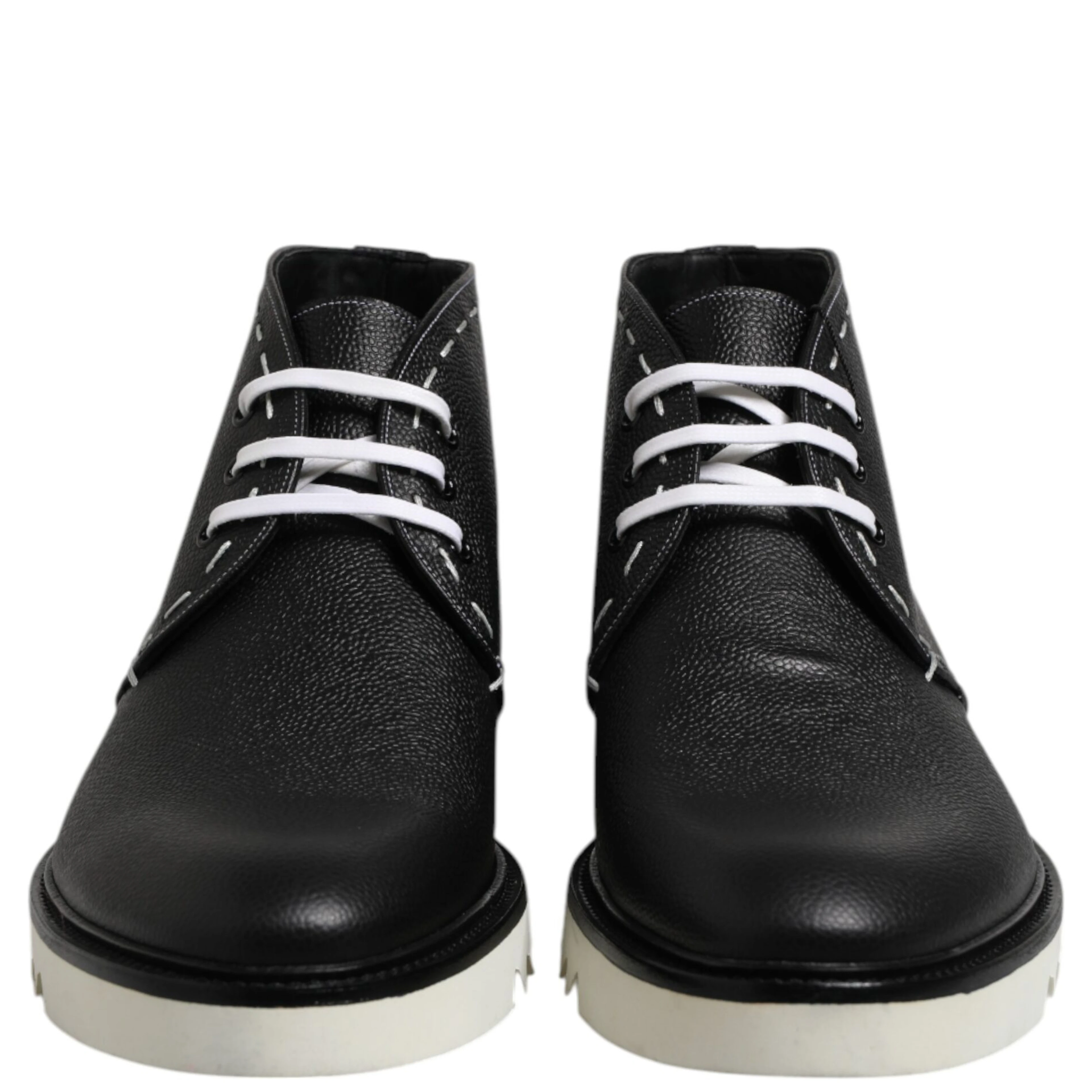 Black White Leather Ankle Boots Shoes
