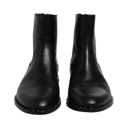 Black Leather Logo Ankle Boots Studded Shoes