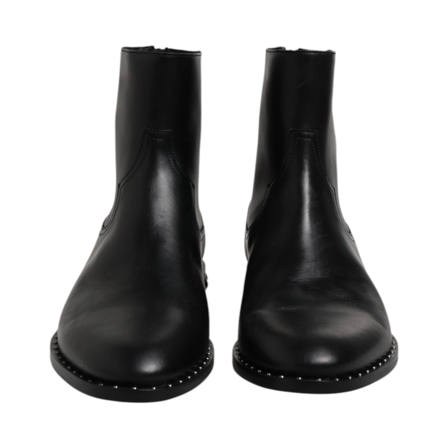 Black Leather Logo Ankle Boots Studded Shoes