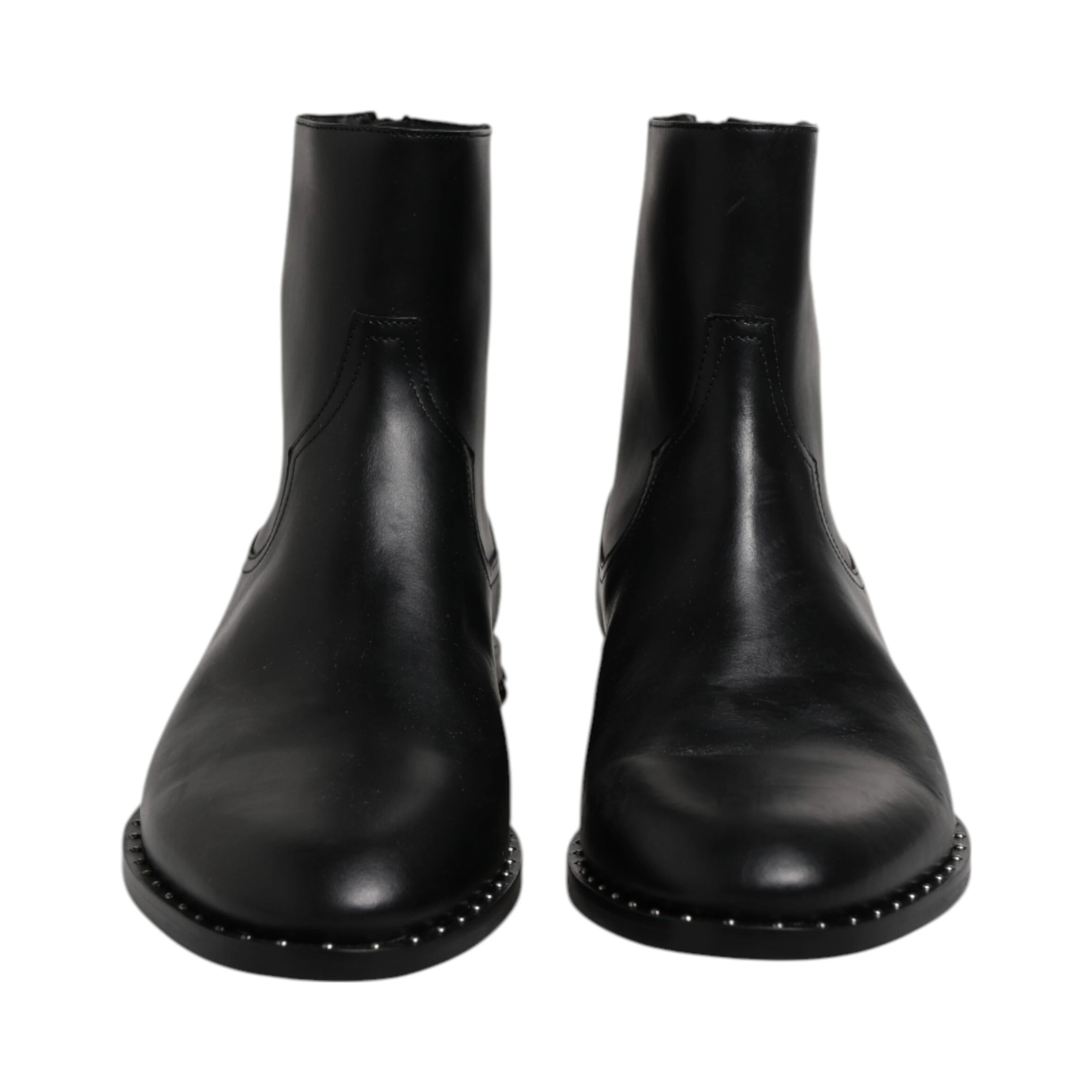 Black Leather Logo Ankle Boots Studded Shoes