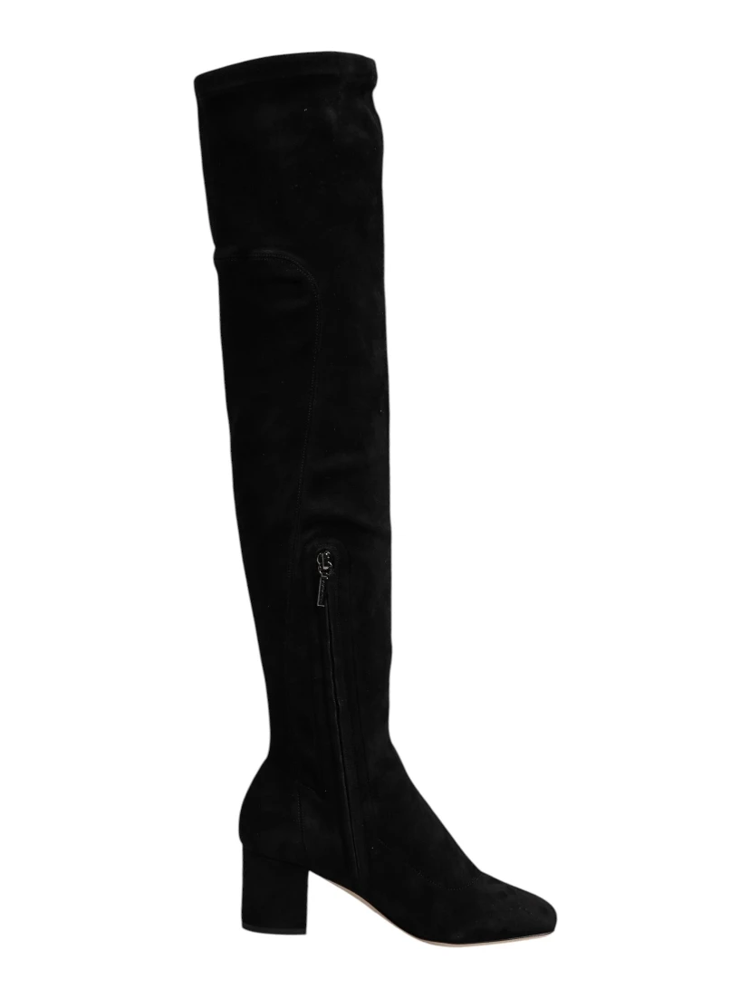 Black Suede Leather Knee High Boots Shoes