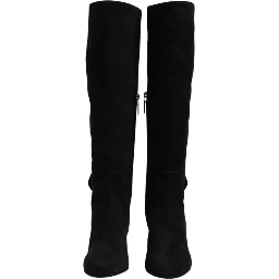 Black Suede Leather Knee High Boots Shoes
