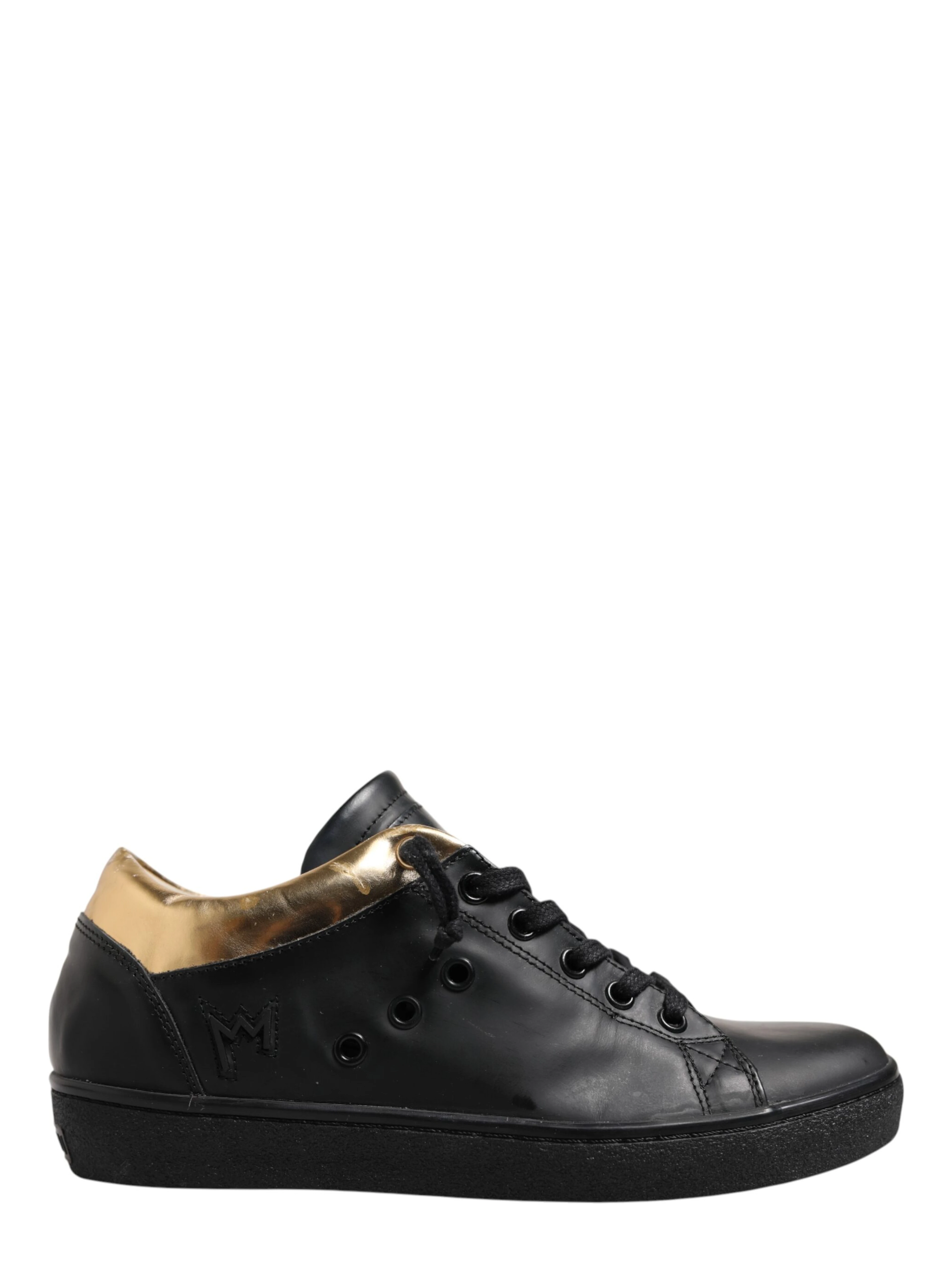Black Gold Lace Up Low Top Women Sneakers Shoes