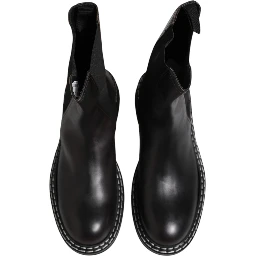 Black Leather Mid Calf Boots Flats Shoes