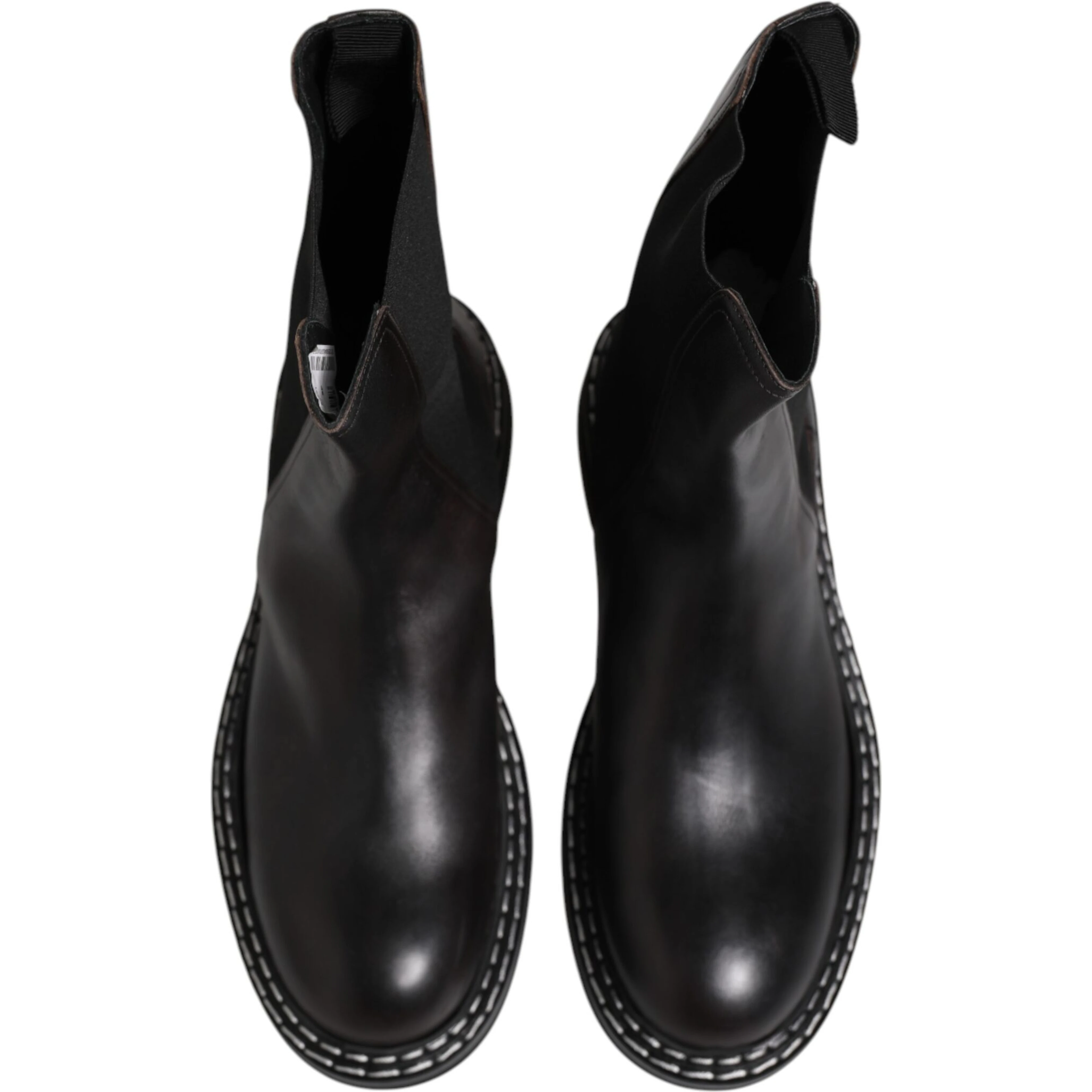 Black Leather Mid Calf Boots Flats Shoes