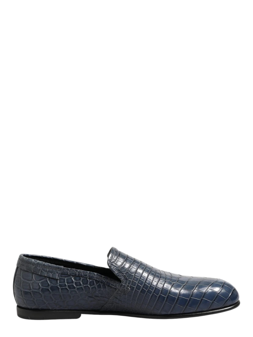 Blue Exotic Leather Slip On Loafers Men Dress Shoes
