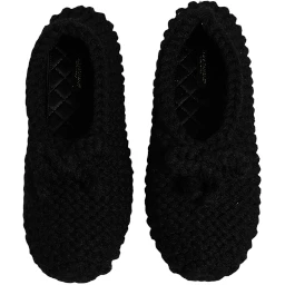 Black Wool Slip On Flats Ballerina Shoes