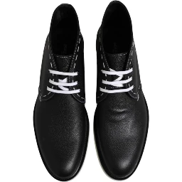 Black White Leather Ankle Boots Shoes