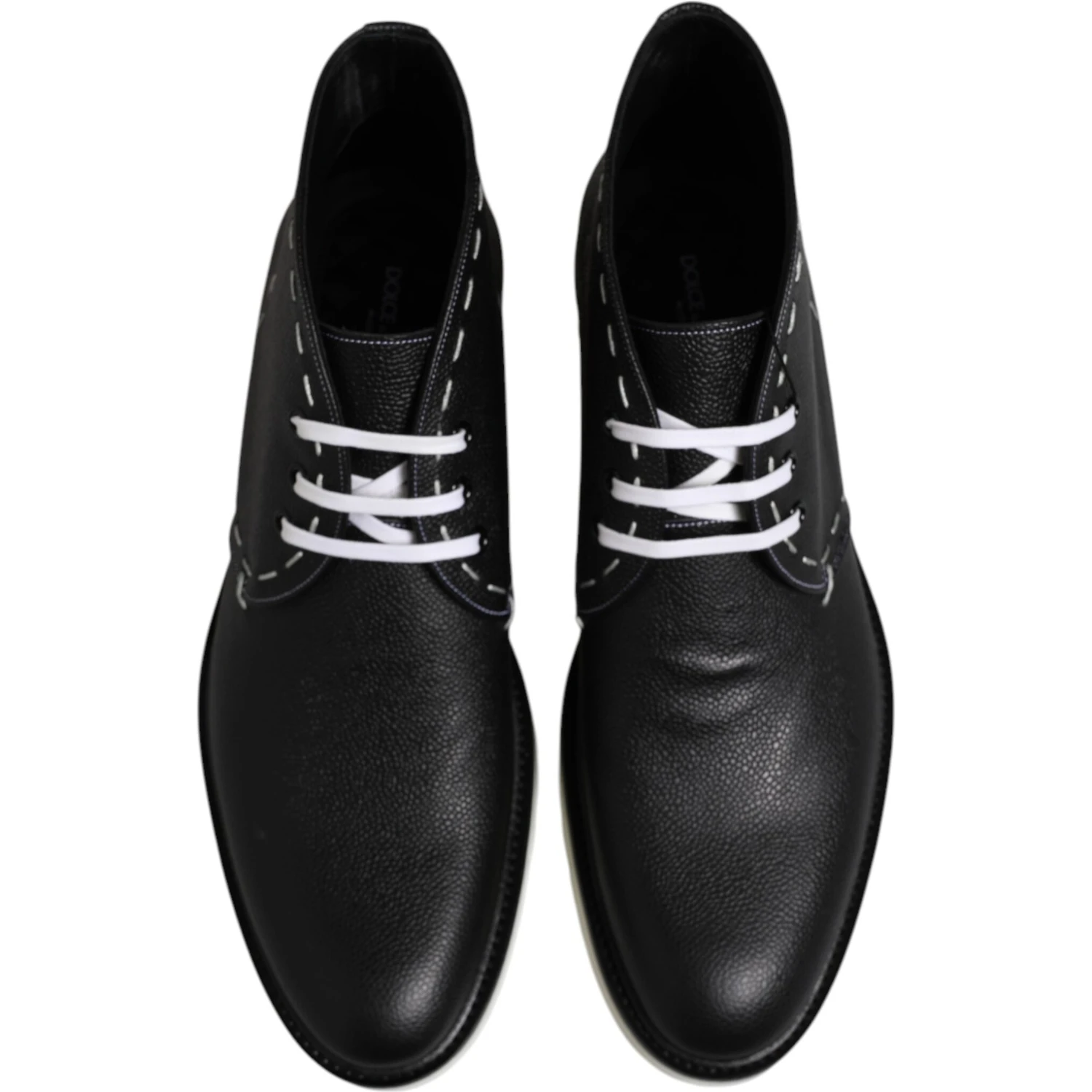 Black White Leather Ankle Boots Shoes