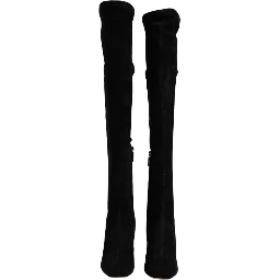 Black Suede Leather Knee High Boots Shoes