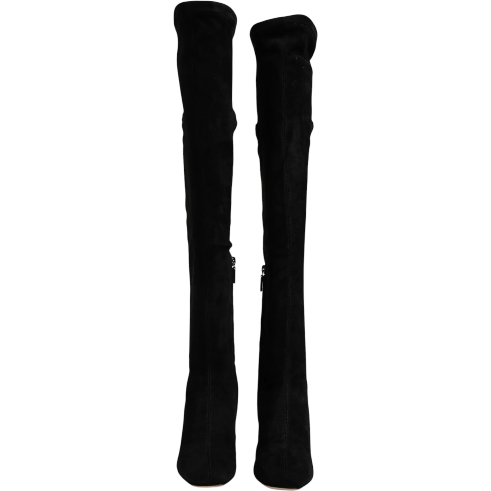 Black Suede Leather Knee High Boots Shoes