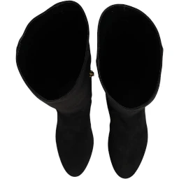 Black Suede Leather Knee High Boots Shoes